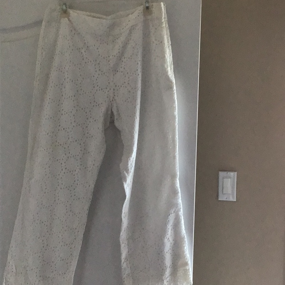 White eyelet pants